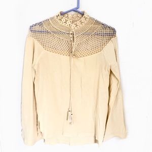 Free People Pastel Yellow Victorian Crochet Blouse